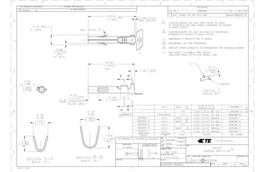 Amp Tyco Te 350536-1 Terminal Production Machine Universal MATE-N-LOK Power Contacts 600 VAC Tin 20 14 AWG Wire-to-Wire