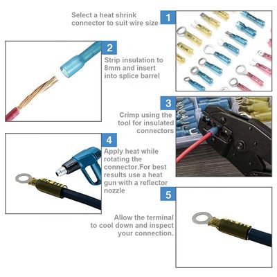 180PCS Nylon Waterproof Electrical Cable Wire Splice Heat Shrink Wire Connector Marine Automotive Heat-Resistant Terminals Set
